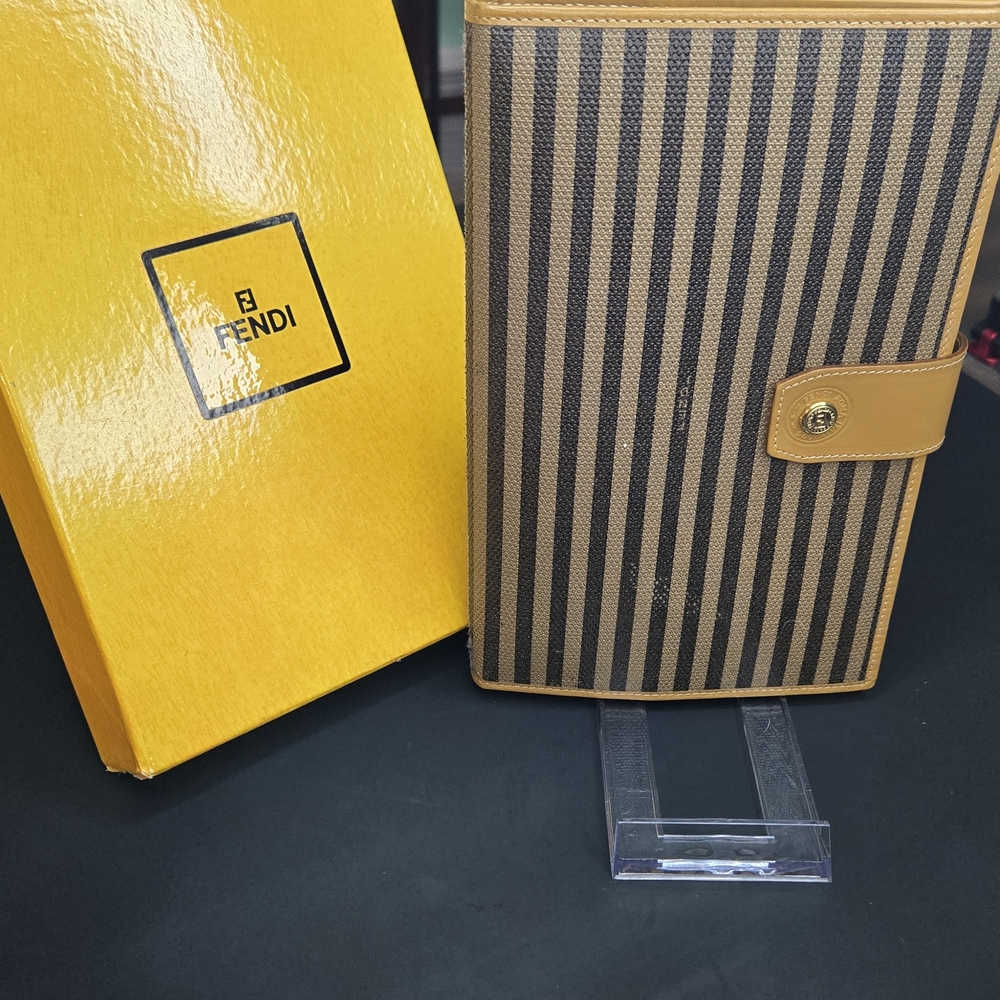 Fendi Beige and Black Striped Card Holder